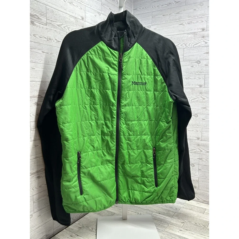 Marmot Mens‎ Jacket Size MEDIUM Green Black Full Zip Light Puffer Preppy Outdoor